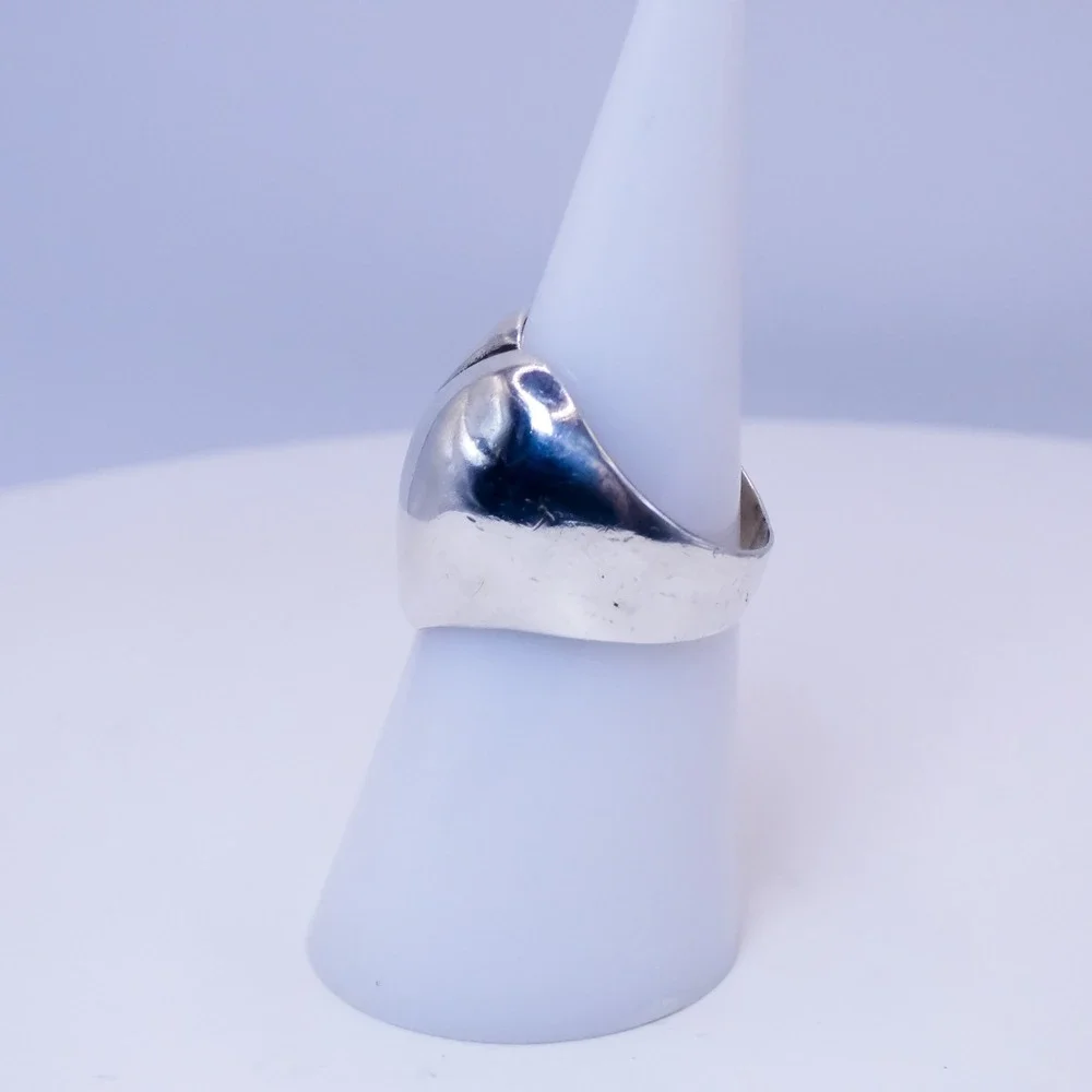 Sterling Silver 925 Puffy Heart Asymmetrical Sz 6.5 Womens Vintage Dome Ring